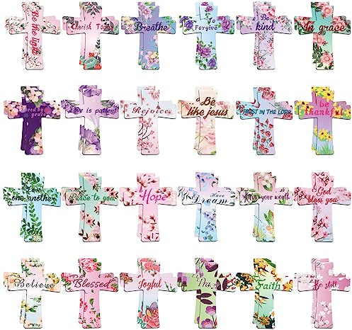 MWOOT 48 Religiöse Inspirierenden Bibel Magnetische Lesezeichen,Blumen Seiten Clips Lesezeichen Bible Magnetic Bookmarks,Bunt Cross Seiten Buchmarkierungen für Studenten Schule Büro Lesen(24 Stile)