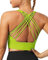 QUEENIEKE Damen Sport BH Gepolstert leichte Yoga Bra ohne Buegel Spaghettiträger Sport Bra Cross Back Cropped Top für Fitness Farbe Highlight-Grün B Größe XS