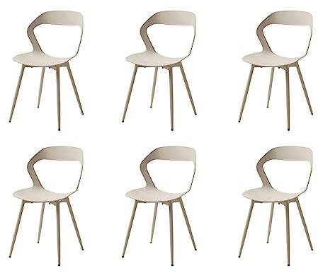 GrandCA HOME Pack de 6 Sillas de Comedor o Silla de Oficina con Patas de Metal, Sillas de Cocina para Sala de Estar, Comedor, Sala de Reuniones, Beige + Beige