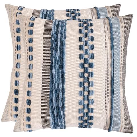 Tosleo 2er Set Kissenbezug Chenille 45x45cm Kissenhülle Sofakissen Streifen Dekokissen Boho Deko Kissenbezüge für Sofa Wohnzimmer Schlafzimmer Outdoor Kissen (Himmelblau, 45 x 45 cm)