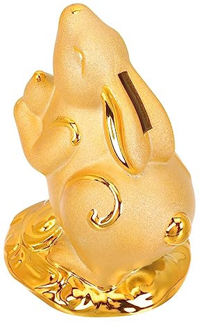 Toyvian Häschen Spartopf Sparschwein des Neuen Jahres Goldene Häschenfigur Puppe Spardose Schreibtischaufsatz Cartoon-Geld-Glas 2023 Tischdekoration Glasierte Keramik Hase China