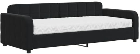 Homgoday Schlafsofa mit Matratze, schwarz, 90 x 200 cm, aus Samt, Sofabett, Schlafsofa, Bettgestell, Bettrahmen,