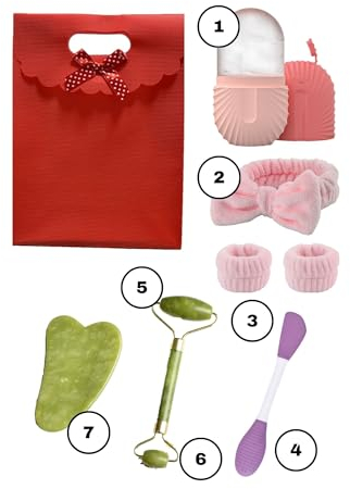Kit Skincare Gua Sha Facial Rodillo Masajeador De Cara Ice Roller Cepillo Limpiador Rostro Diadema Maquillaje Mujer Y Muñequeras Pack Reafirmante Hielo Para La Cara Regalo San Valentin