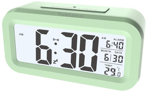 Yuanzeco Night Light 4.5 Display-Digital Clock with Large Screen with Temperature Display,Elder Snooze Alarm Clock with Battery Powered,Office,Kids,(green)