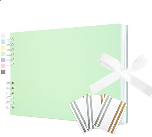 Vienrose Fotoalbum zum Selbstgestalten und Einkleben 21,5 x 29 cm, DIY Scrapbook Album mit 100 weißen Seiten für 200 10x15 Fotos, Spiralalbum für Baby, Hochzeit und Geburtstag, Hellgrün