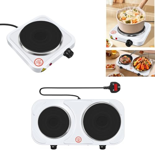 Single Electric Hot Plate Portable Table Top Cooker Hob 1000W Stove Cast Iron Heating Plate Electric Hob Single Burner with Adjustable Thermostat for Home Kitchen Warming/Cooking