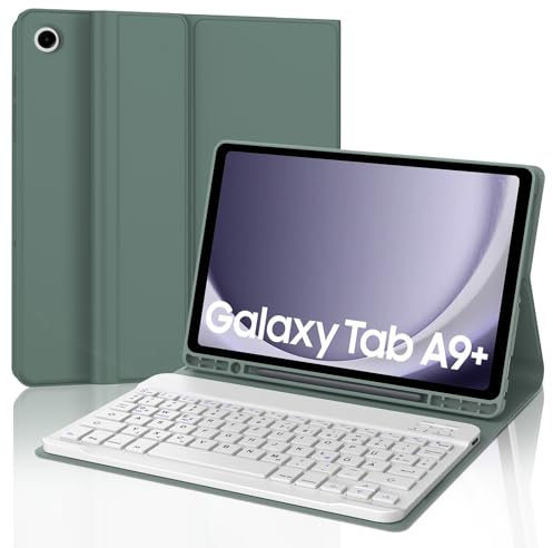 JADEMALL Samsung Tablet A9 Plus Tastatur - Galaxy Tab А9+ 2023 11 Zoll, Abnehmbar Tastatur Schutzhülle mit Pencil Halter für Samsung Galaxy Tab A9+ 2023 SM-X210/X215/X216, QWERTZ Layout, Dunkelgrün