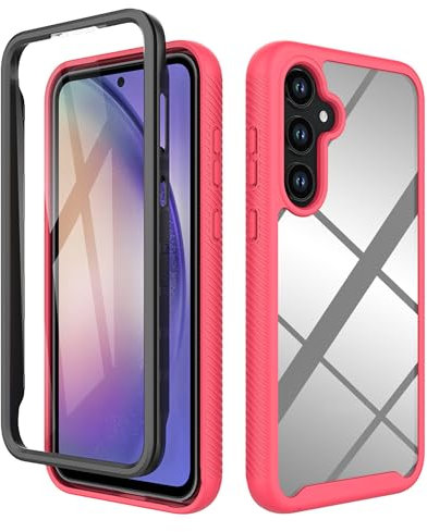 ESTH® Cover per Samsung Galaxy A55 5G Custodia in Silicone a Antiurto 360° con Protezione dello Schermo, Rugged Doppia Bumper Trasparente Case Integrale Cover, Rosa