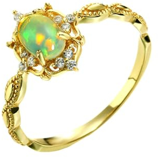 Stfery Ring Damen Gold 585 Ringe für Damen Oval Opal Verlobungsring Damen