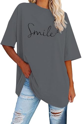 Tshirt Damen Oversize - Einfarbig Modisch Druck Tshirt, Sport Lässig Tshirtoversized Tshirt Damen Oberteil Longshirt Blusen V Ausschnitt Party Top Longbluse Tshirt Halbarm Damen Sassyclassy Shirt