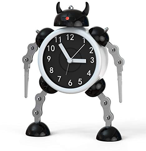 Ayybboo Wecker Kinder Jungen,Roboter Analog Kinderwecker Ohne Ticken mit Blinkenden Augen Lichtern und Drehbarem Arm,Geschenke für Jungen Mädchen (Schwarz)