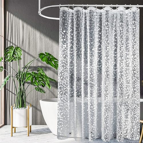 Shower Curtains Mould Proof Resistant,180 x 200 cm,Shower Curtain for Bathroom,Waterproof Heavy Duty Bathroom Curtains,PEVA Cobblestone Shower Curtain with 12 Hooks,Washable,Mildew Resistant,3D Effect