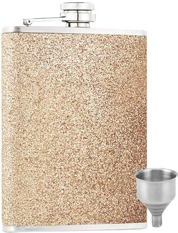 220 ml Flasche für Spirituosen, Edelstahl, mit nie lockerer Kappe und Trichter (Gold)