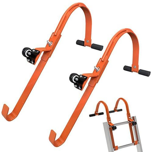 Ladder Roof Hook, 2 Pack Extension Ladder Stabilizer with Wheel,Rubber Grip T-Bar/Lock Jaw Ladder Grip/Damage Prevention,Easy to Access Steep Roofs, for Ladder Hook Kit