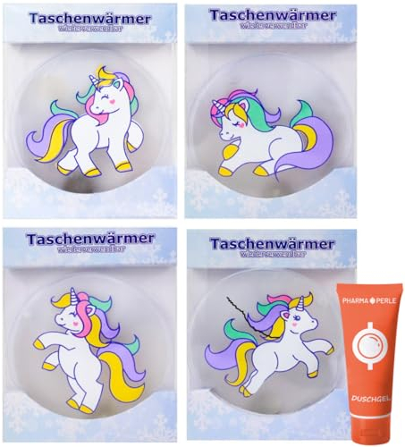 Taschenwärmer wiederverwendbar, Handwärmer, Wärmekissen, Wärmepads, Fingerwärmer für Kinder und Erwachsene, Outdoor Camping Wandern, Verschiedene Motive, 4 Stück (Einhorn)