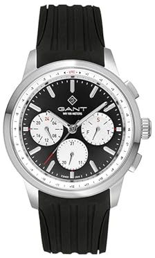 Gant Herren ARMBUHR, STAHLSCHUSS, SILIKONBAND Multifunktion Quartz, WASSERDICHT, G154, SCHWARZER SCHWARZER SILIKON Armband, Aufhänger