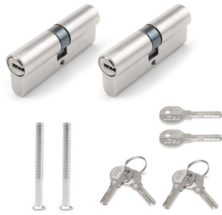 SHENGYIG Barillet de Serrure, 2 Pièces Cylindre Serrure, Cylindre de Serrure Double 70 mm avec 6 Clés et Vis, Verrou de Porte, Cylindre en Alliage de Serrure de Porte