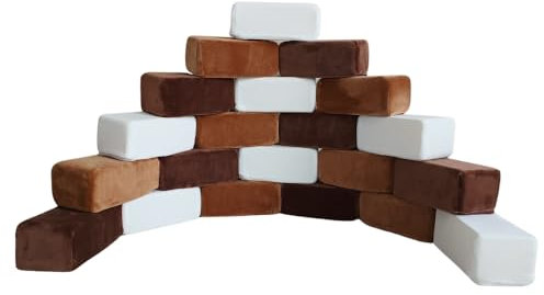 Wonder Space Plüsch Schaum Bausteine ​​- Bauen & Stapeln Kindergartenspielzeug Geschenk für Kleinkinder, Weicher Glatter Samtbezug, Frühe Erziehung Motorik & Gehirn Entwicklung (Quader, Nougat)