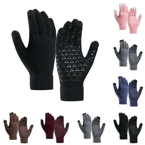 HOOUDO Winter Gloves for Women and Men Soft Wool Warm Touch Screen Anti-Slip Silicone Gel Gloves Elastic Cuff Knit Stretchy Material Gloves