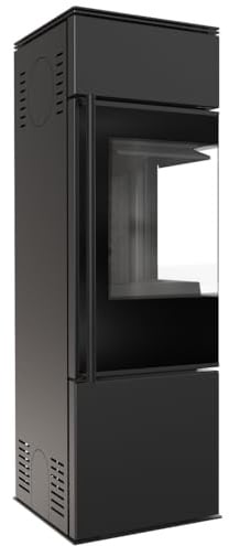 KRATKI Kaminofen aus Stahl Holzofen Ren 7,3kW Eck rechts Ø150 BImSchV 2 | Freistehend aus Stahl, schwarz, 80,2% Wirkungsgrad, raumluftunabhängig, Ecodesign, EEK A, Flamme Verte 7, Glasfront