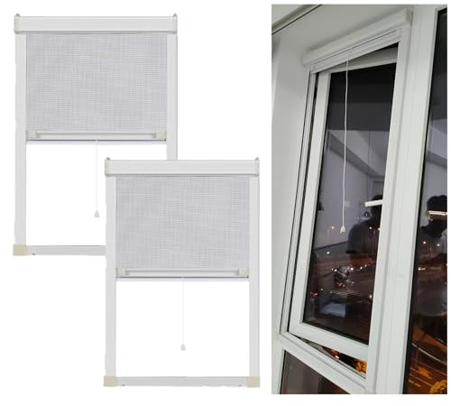 Juego de 2 pantallas deslizantes con marco blanco para ventana superior e inferior con marco de aluminio y malla de nanofibras, instalación y extracción sin esfuerzo, 50 x 80 cm