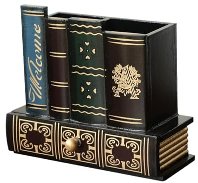 Vmiorzq Pot à crayons en forme de livre | Pot à crayons rétro | Porte-crayons rétro vintage en forme de faux livre en bois organisateur de bureau pour étude, bibliothèque