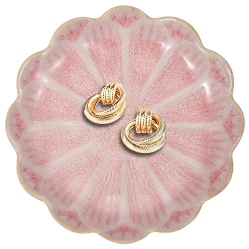 sourcing map 1Pcs Ceramics Jewelry Plate, Sunflower Shape Key Holder Bowl for Entryway Table Decor Small Ring Tray Dish Gift for Women Girlfriend, Pink