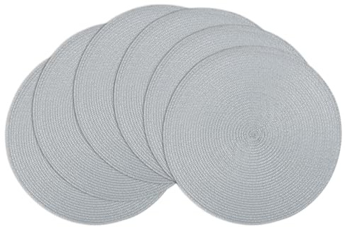 Winknowl Runde Platzsets 6er Set, Abwaschbar Tischmatten rutschfest Abgrifffeste Hitzebeständig Tischsets, 37 cm Runde Platz-Matten für Esstisch (Hellgrau)
