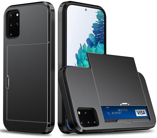 Beajew Handyhülle für Samsung Galaxy S20 Plus Case Silikon, mit Kartenfach Silikon TPU Handyhülle Dünn Weiche Stoßfest Flexibel Handy Tasche Bumper Brieftasche Case, Schwarz