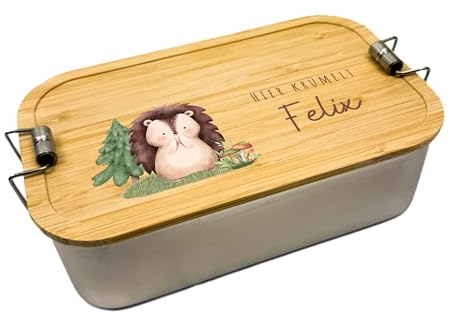 LARIFEE® | Brotdose personalisiert Igel, Lunchbox mit Name, Schulanfang, Kindergarten, Einschulung, nachhaltige Vesperdose für Kinder