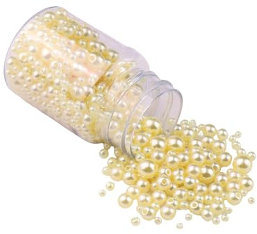 Leliafleury 1 Bottle 520Pcs Light Yellow Pearl Beads 3-8mm ABS Plastic Round Loose Pearl Beads for Beading DIY Crafts