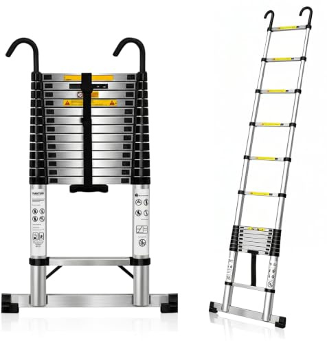 Scale a telescoppo da 6,3 m con cerniere rinforzate, scala estesa extra alta anti-oscillazione, scala pieghevole retrattile anti-goccia da 150 kg per edifici di 2-3 piani.