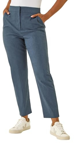 Roman Petite Bengaline Smart Stretch Trouser for Women UK - Ladies Everyday Autumn Winter Comfy Soft Evening Vacation Work Party Night Out - Petite Blue - Size 16