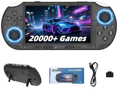 Latest Update SF3000 Retro Portable Gaming Console, Massive Collection of Classic Retro Games 14+ Emulators, 4.5 Inch HD Screen, 3D Dual Joystick,3000mAh Battery, Support TV Output (Gray, 64, GB)