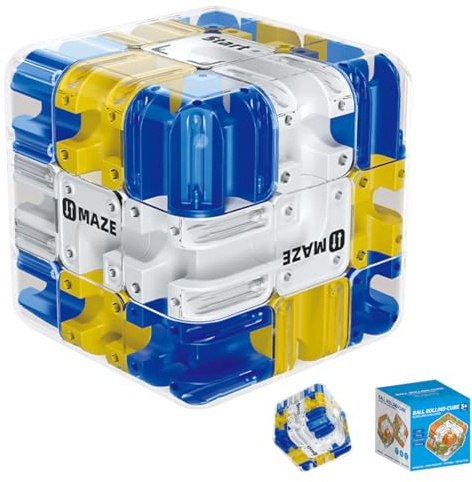 3D Rolling Ball Maze Cube - 3d Labyrinth Maze Puzzle Engaging Brain Teaser for Stress Relief & Cultivate Logical Thinking Challenge Educational for Family Gathering(Blue)