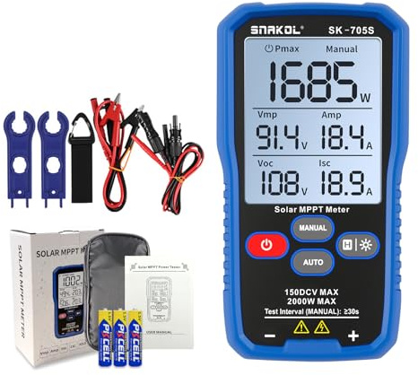 SK-705S Solar MPPT Leistungstester für Photovoltaikmodule, 2000 W, 150 V DC Max, 45 A, Automatische & Manuelle Leistungsmessung, Voc Isc Vmp Pmax, 3,2 LCD, Tragbarer PV-Tester