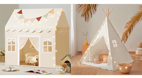 Tiny Land Kinderzelt für Drinnen mit Matte und Lichtern & Tipi Zelt für Kinder