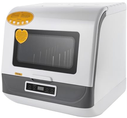 DAHAD Mini lave-vaisselle pour 4 à 6 couverts, compact, avec 3 programmes, tête de pulvérisation rotative à 360 °, silencieux, séchage à l'air chaud, pour petites cuisines