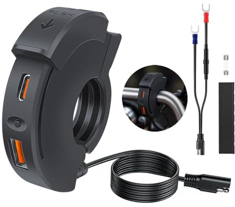 KEEDIN Motorrad USB Ladegerät, 30W USB-C PD + 18W QC3.0, ultradünnes wasserdichtes Dual-Port Schnellladegerät (Typ-C & USB-A), SAE-auf-USB Adapter für, GPS, kompatibel mit 12V–24V-car USB Charger Moto