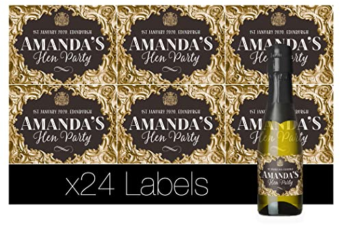 Personalised Label(S) for mini Champagne or mini Wine Bottles Gold Baroque Effect – Anniversary, Wedding, Hen Party, Birthday, Congratulations Any Occasion (24)