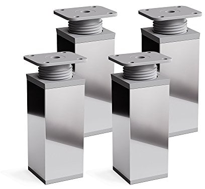 Sossai Piedini design per mobili, set 4 pezzi, H 100 mm, cromo lucido regolabile, profilo quadrato, modello MFV1, ideale per armadi, cassettiere