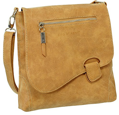 Ledershop24 Geschenkset - Handtasche Schultertasche Umhängetasche Wildleder-Imitat Used Look mit Riegelverschluss Farbe cognac