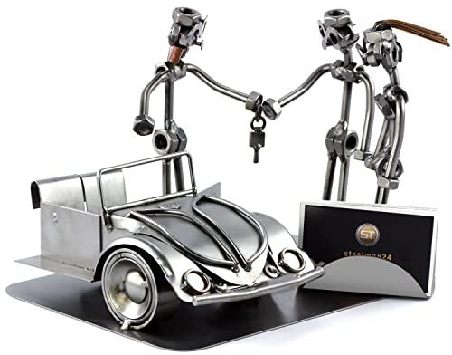 Steelman24 Schraubenmännchen Autoverkäufer mit Kartenhalter | Made in Germany,Handarbeit,Geschenkidee,Stahlfigur,Metallfigur,Metallmännchen