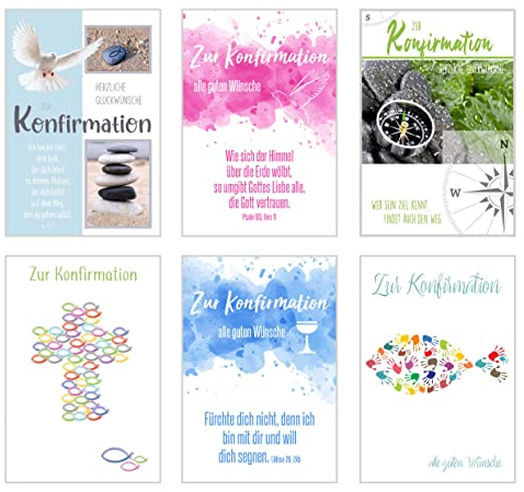 Edition Seidel Set 6 exklusive Konfirmationskarten mit Umschlag - Glückwunschkarte zur Konfirmation - Konfirmationskarte - Set Kartenset (Doppelkarten/Klappkarten mit Briefumschlag)