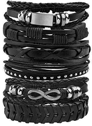MILAKOO 6 Stück geflochtene Lederarmbänder für Männer Frauen gewebt Manschette Armband einstellbar