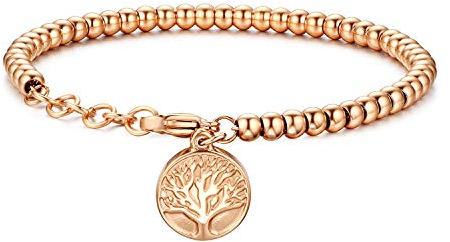 JewelryWe Schmuck Damen Armband Edelstahl Lebensbaum Baum des Lebens Perlen Armbänder Armschmuck für Valentinstag Hochzeitstag Weihnachten, Rosegold