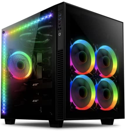 anidees AI Crystal Cube AR V3 EATX/ATX PC Gaming Gehäuse mit Zwei Kammern aus gehärtetem Glas mit 5 RGB PWM Lüftern / 2 LED Streifen - Schwarz AI-CL-Cube-AR3
