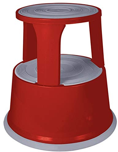 Swift Supastep Metal Red Kick Step Stool Retractable Castors Heavy Duty Steel 150kg Load Capacity Office Warehouse Retail Home Workplace Stable Anti-Slip Circular Rolling Step Ladder