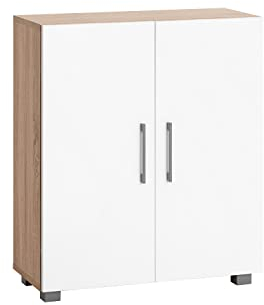 MyosHome - Armario Zapatero Bajo, Mueble Multiusos en Roble y Blanco, 70 x 32 x 82 cm Iris