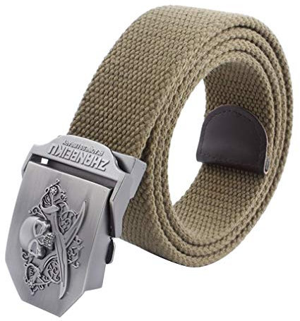 LKMY Herren Nylon Canvas Gürtel mit Piraten Schädel und Schwerter Gürtelschnalle, Outdoor Military Web Gürtel mit Männer taktische Gürtel